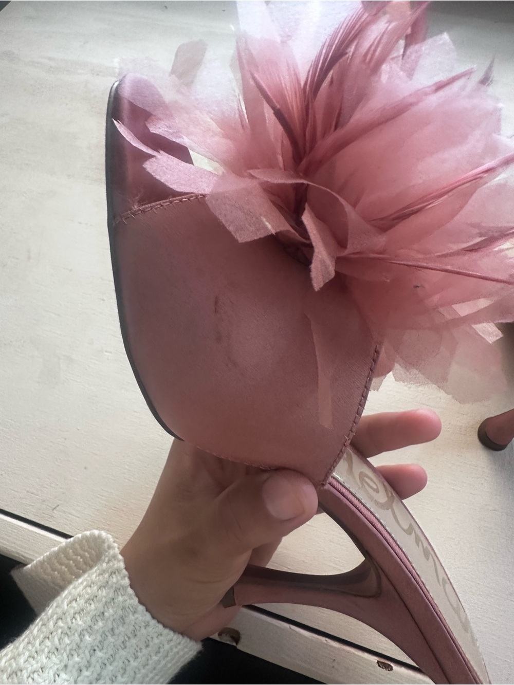 Sam Edelman Rose Pink Feathered Pom Slide Mules - Picture 8 of 8